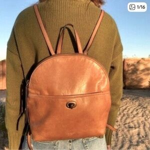 Classic Margot Tan Leather Backpack. Adjustable straps.